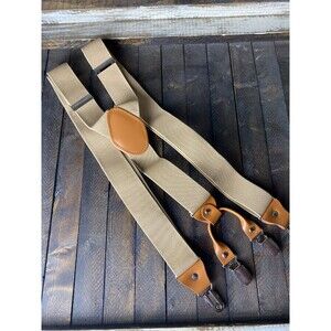 Timiot Men’s Beige Y-Back 4 Metal Clip 1.5" Wide Elastic Suspenders